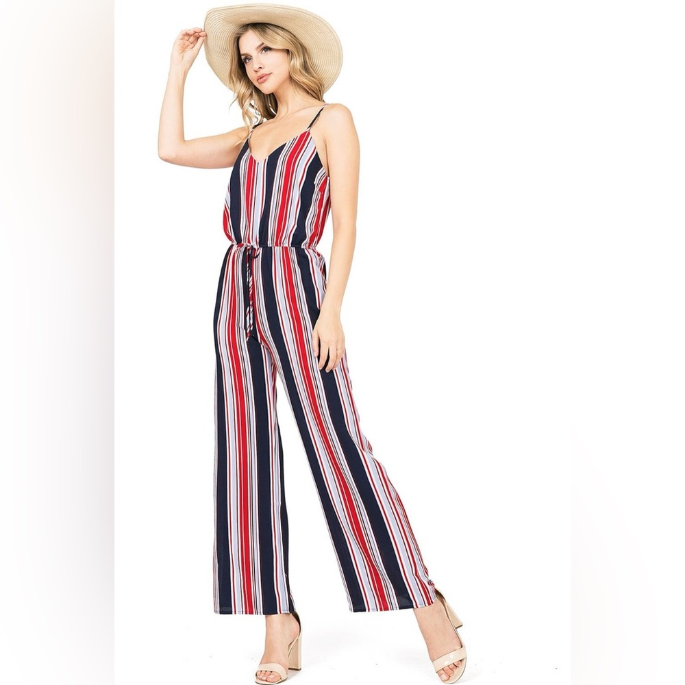 Striped Jumpsuit w/ Spaghetti Straps